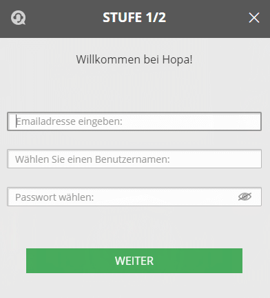 Registrierung mit dem Hopa Bonus Code